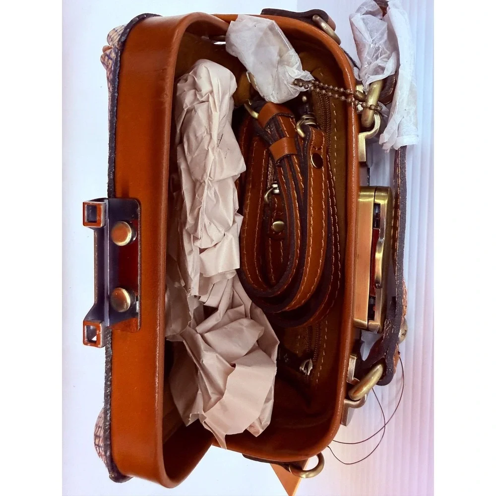 Patricia Nash Metallic Phyton Satchel Antica Small Leather Frame Purse NWT